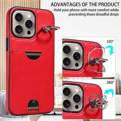 iPhone 15 Pro Max Calf Texture Phone Case with Card Slot & Ring Holder - Durable & Stylish Protection