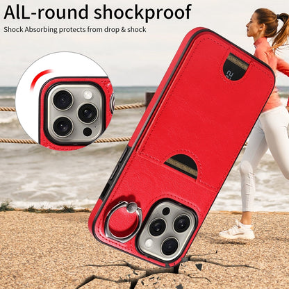 iPhone 15 Pro Max Calf Texture Phone Case with Card Slot & Ring Holder - Durable & Stylish Protection