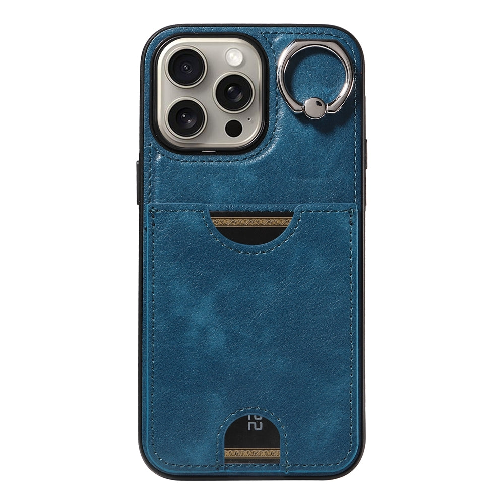 iPhone 15 Pro Max Calf Texture Phone Case with Card Slot & Ring Holder - Durable & Stylish Protection