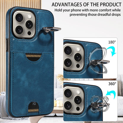 iPhone 15 Pro Max Calf Texture Phone Case with Card Slot & Ring Holder - Durable & Stylish Protection