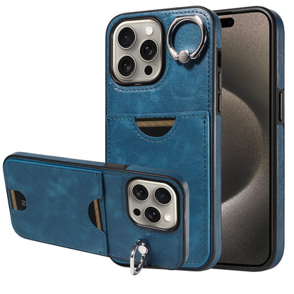 iPhone 15 Pro Max Calf Texture Phone Case with Card Slot & Ring Holder - Durable & Stylish Protection