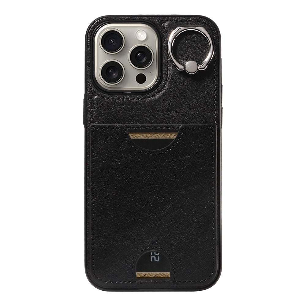 iPhone 15 Pro Max Calf Texture Phone Case with Card Slot & Ring Holder - Durable & Stylish Protection