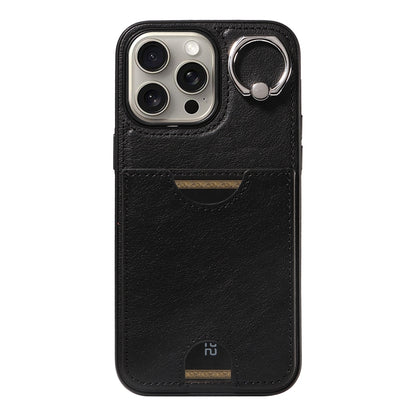 iPhone 15 Pro Max Calf Texture Phone Case with Card Slot & Ring Holder - Durable & Stylish Protection