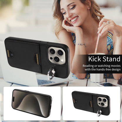 iPhone 15 Pro Max Calf Texture Phone Case with Card Slot & Ring Holder - Durable & Stylish Protection