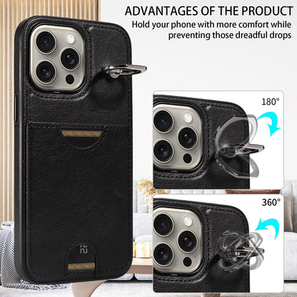 iPhone 15 Pro Max Calf Texture Phone Case with Card Slot & Ring Holder - Durable & Stylish Protection
