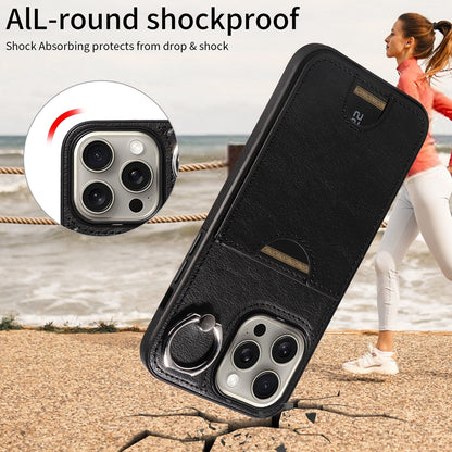 iPhone 15 Pro Max Calf Texture Phone Case with Card Slot & Ring Holder - Durable & Stylish Protection