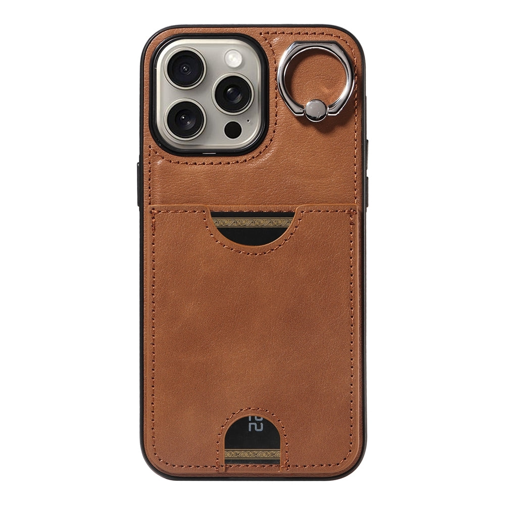 iPhone 15 Pro Max Calf Texture Phone Case with Card Slot & Ring Holder - Durable & Stylish Protection