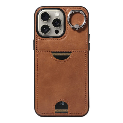 iPhone 15 Pro Max Calf Texture Phone Case with Card Slot & Ring Holder - Durable & Stylish Protection