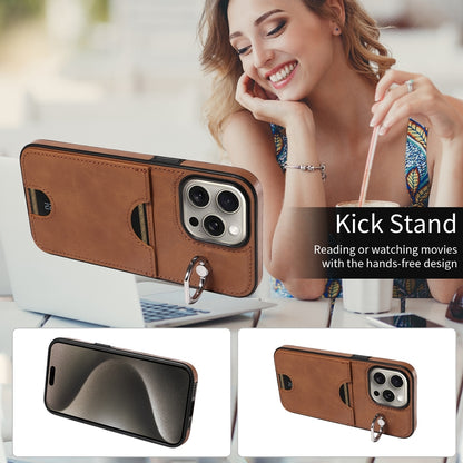 iPhone 15 Pro Max Calf Texture Phone Case with Card Slot & Ring Holder - Durable & Stylish Protection