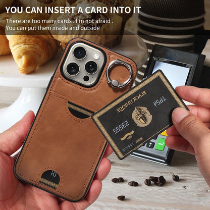 iPhone 15 Pro Max Calf Texture Phone Case with Card Slot & Ring Holder - Durable & Stylish Protection