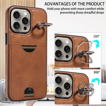 iPhone 15 Pro Max Calf Texture Phone Case with Card Slot & Ring Holder - Durable & Stylish Protection
