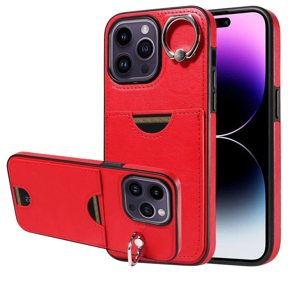 iPhone 14 Pro Calf Texture Phone Case with Card Slot & Ring Holder - Durable & Stylish Protection