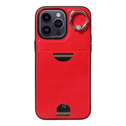 iPhone 14 Pro Calf Texture Phone Case with Card Slot & Ring Holder - Durable & Stylish Protection