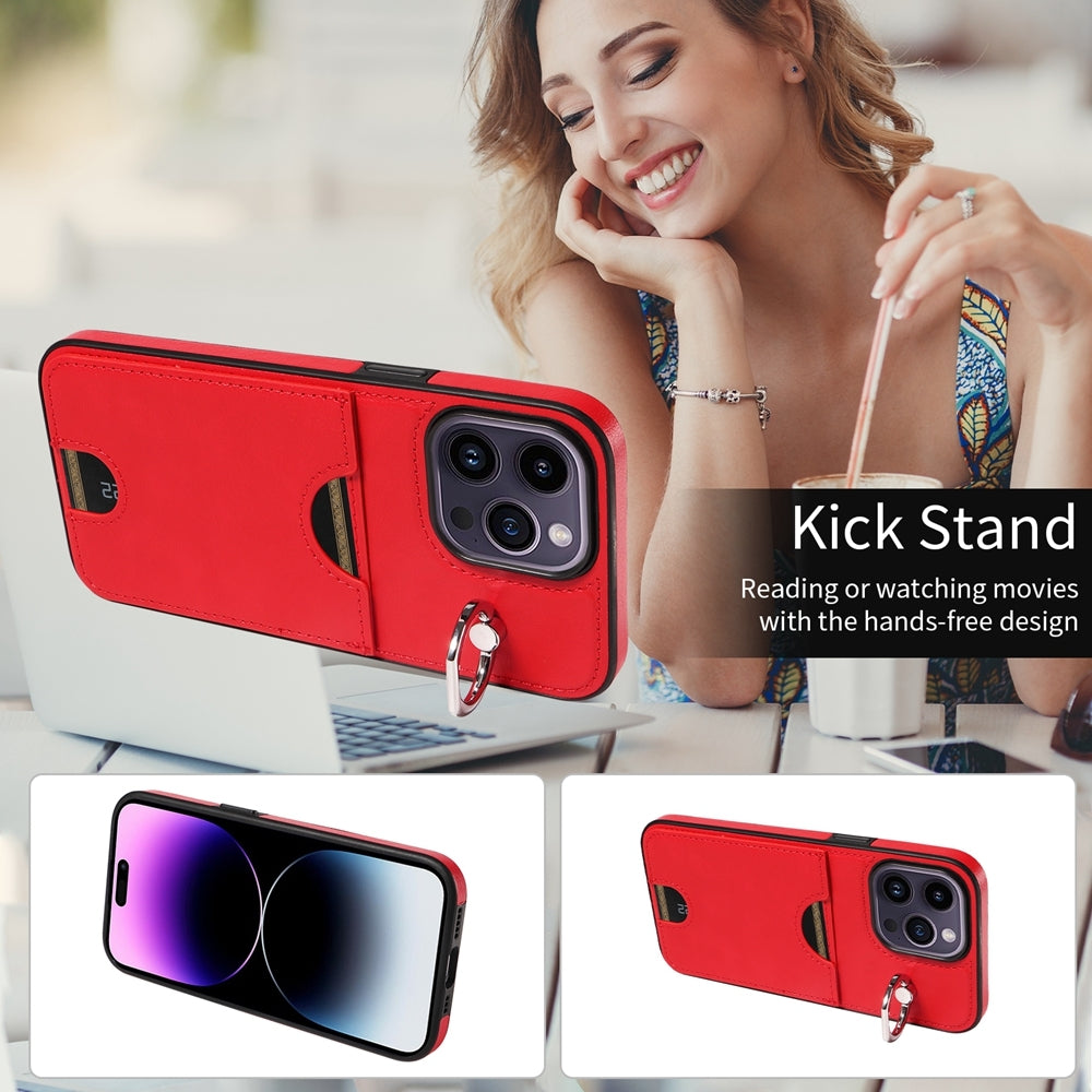 iPhone 14 Pro Calf Texture Phone Case with Card Slot & Ring Holder - Durable & Stylish Protection
