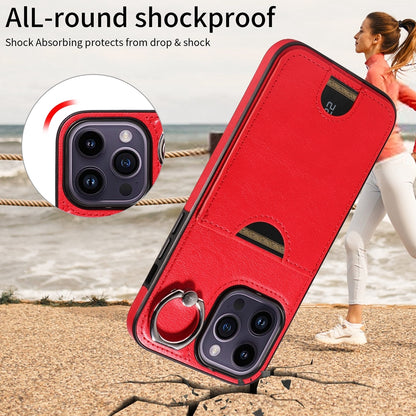 iPhone 14 Pro Calf Texture Phone Case with Card Slot & Ring Holder - Durable & Stylish Protection