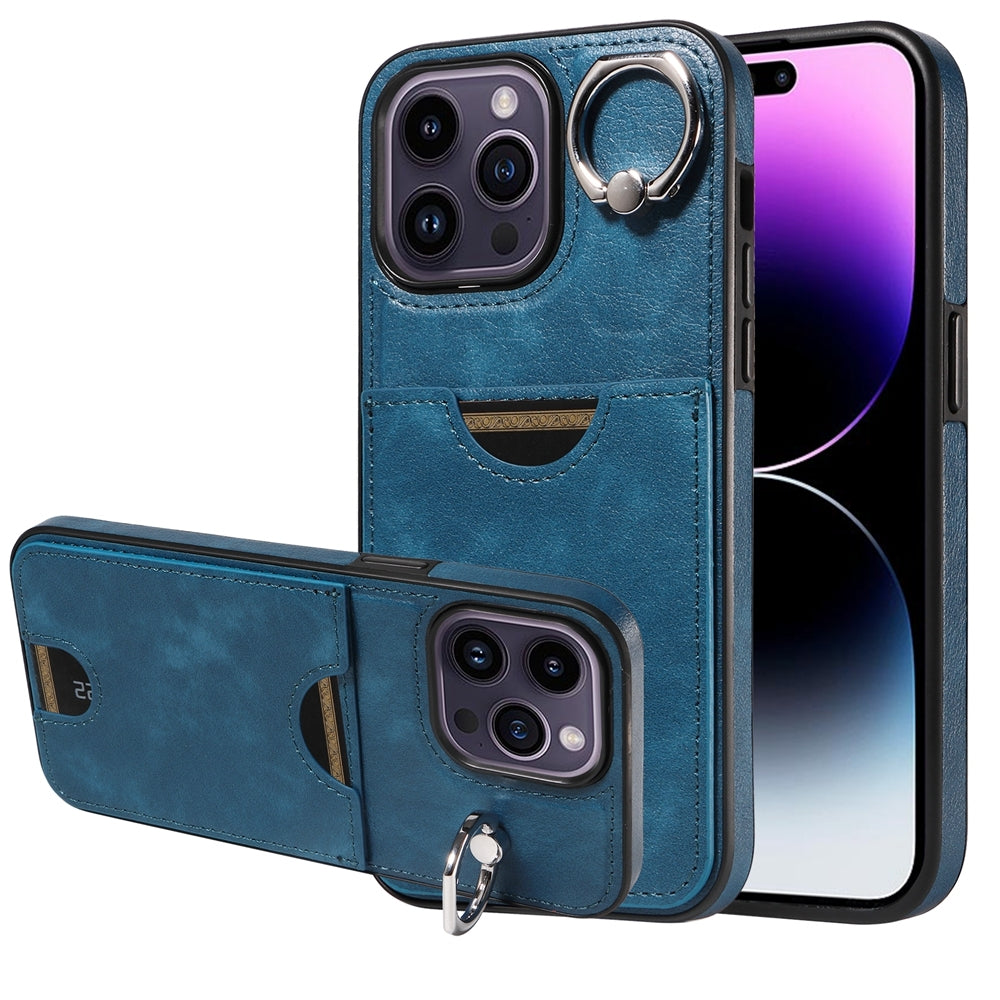 iPhone 14 Pro Calf Texture Phone Case with Card Slot & Ring Holder - Durable & Stylish Protection