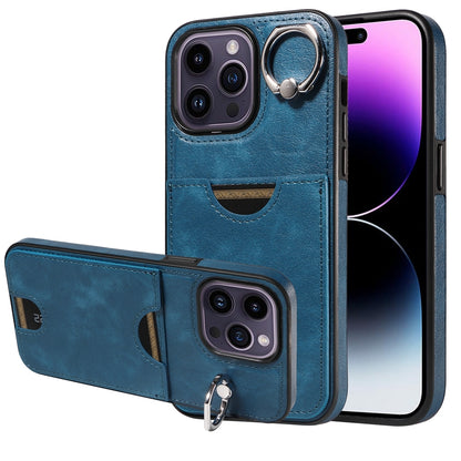 iPhone 14 Pro Calf Texture Phone Case with Card Slot & Ring Holder - Durable & Stylish Protection