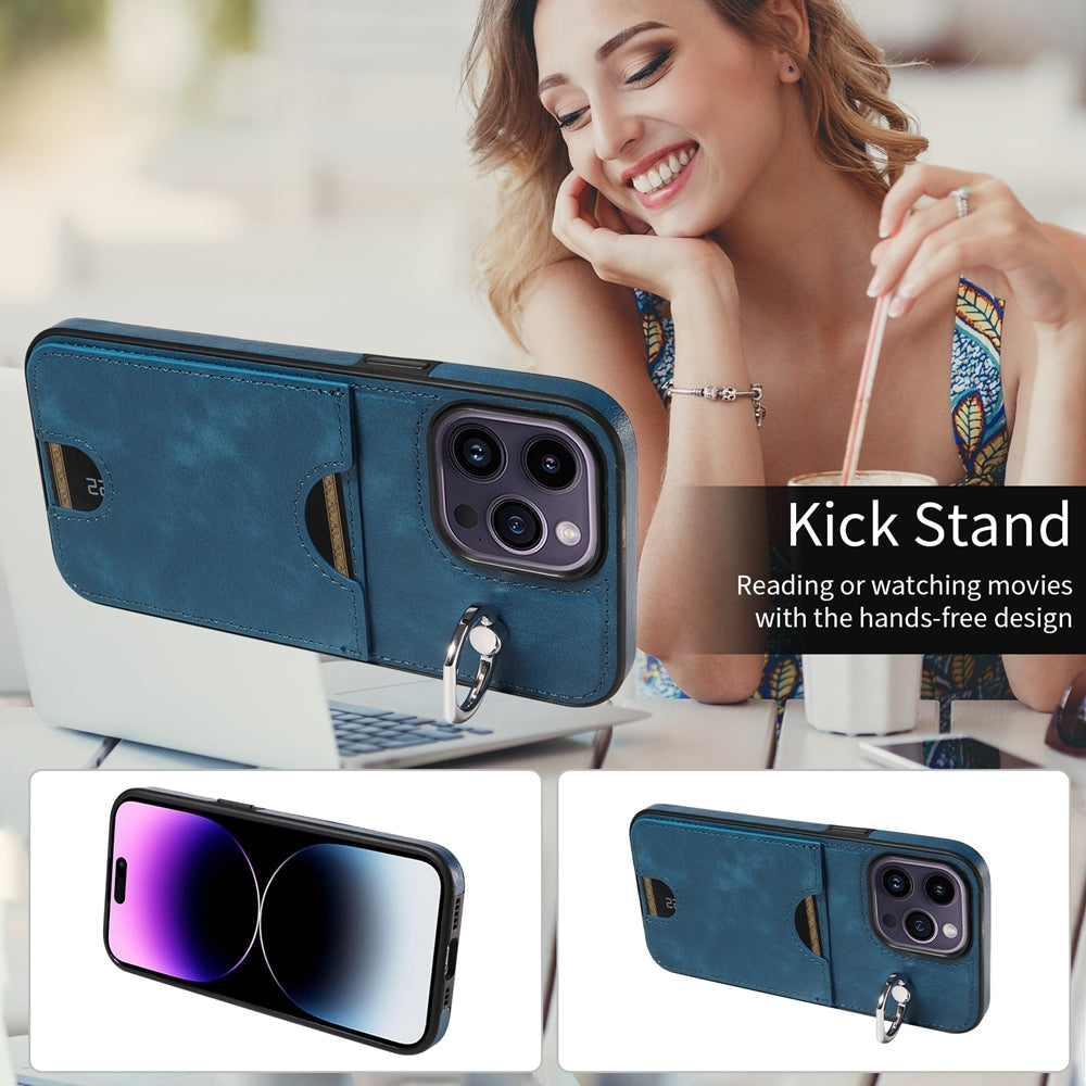 iPhone 14 Pro Calf Texture Phone Case with Card Slot & Ring Holder - Durable & Stylish Protection