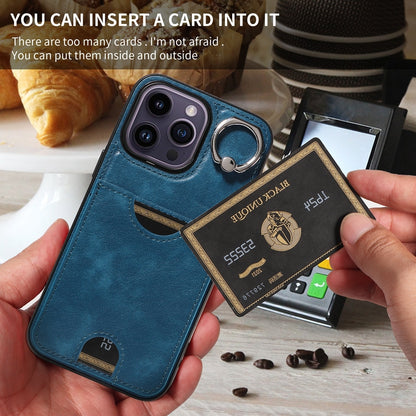 iPhone 14 Pro Calf Texture Phone Case with Card Slot & Ring Holder - Durable & Stylish Protection