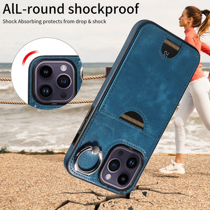 iPhone 14 Pro Calf Texture Phone Case with Card Slot & Ring Holder - Durable & Stylish Protection