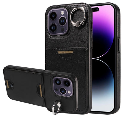 iPhone 14 Pro Calf Texture Phone Case with Card Slot & Ring Holder - Durable & Stylish Protection