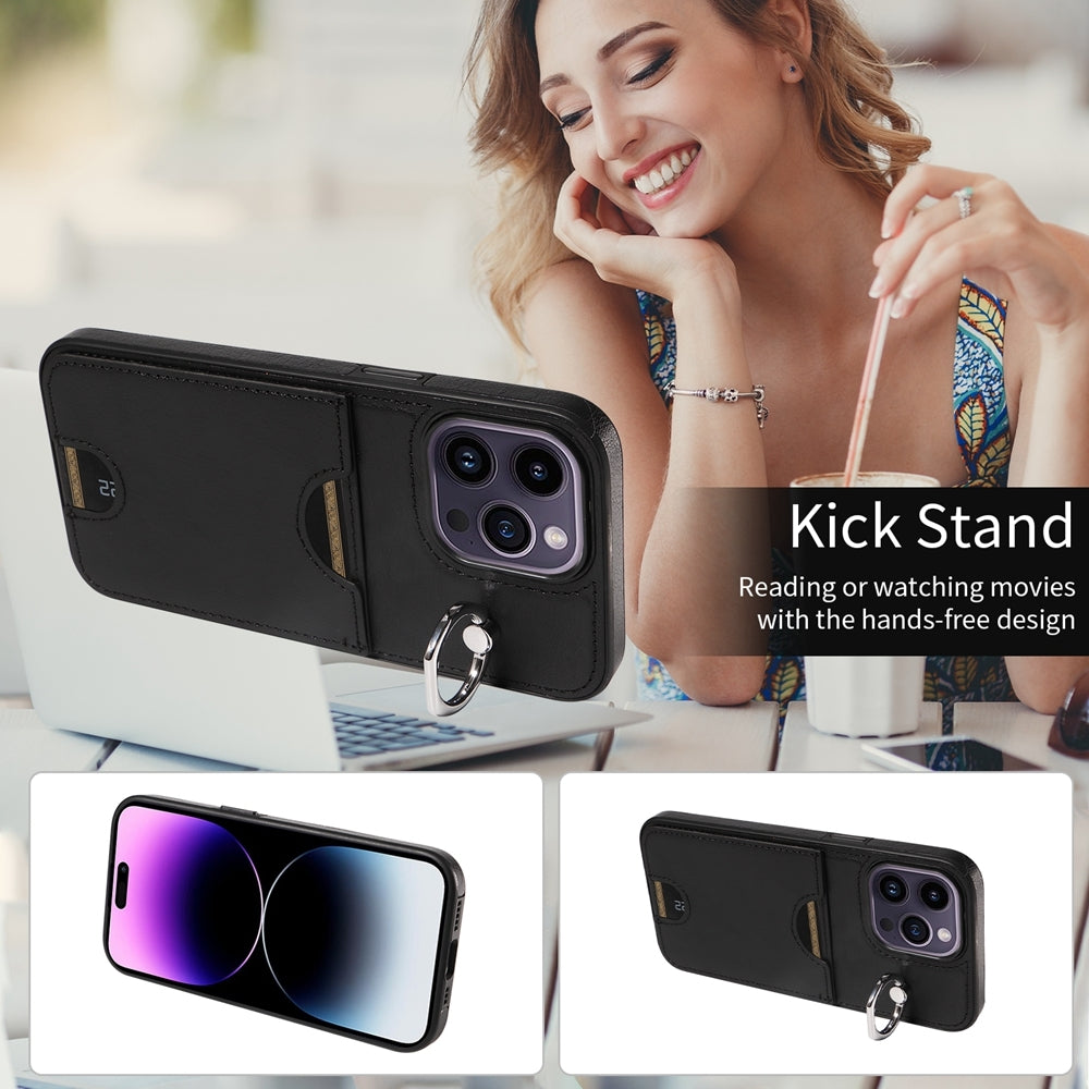 iPhone 14 Pro Calf Texture Phone Case with Card Slot & Ring Holder - Durable & Stylish Protection