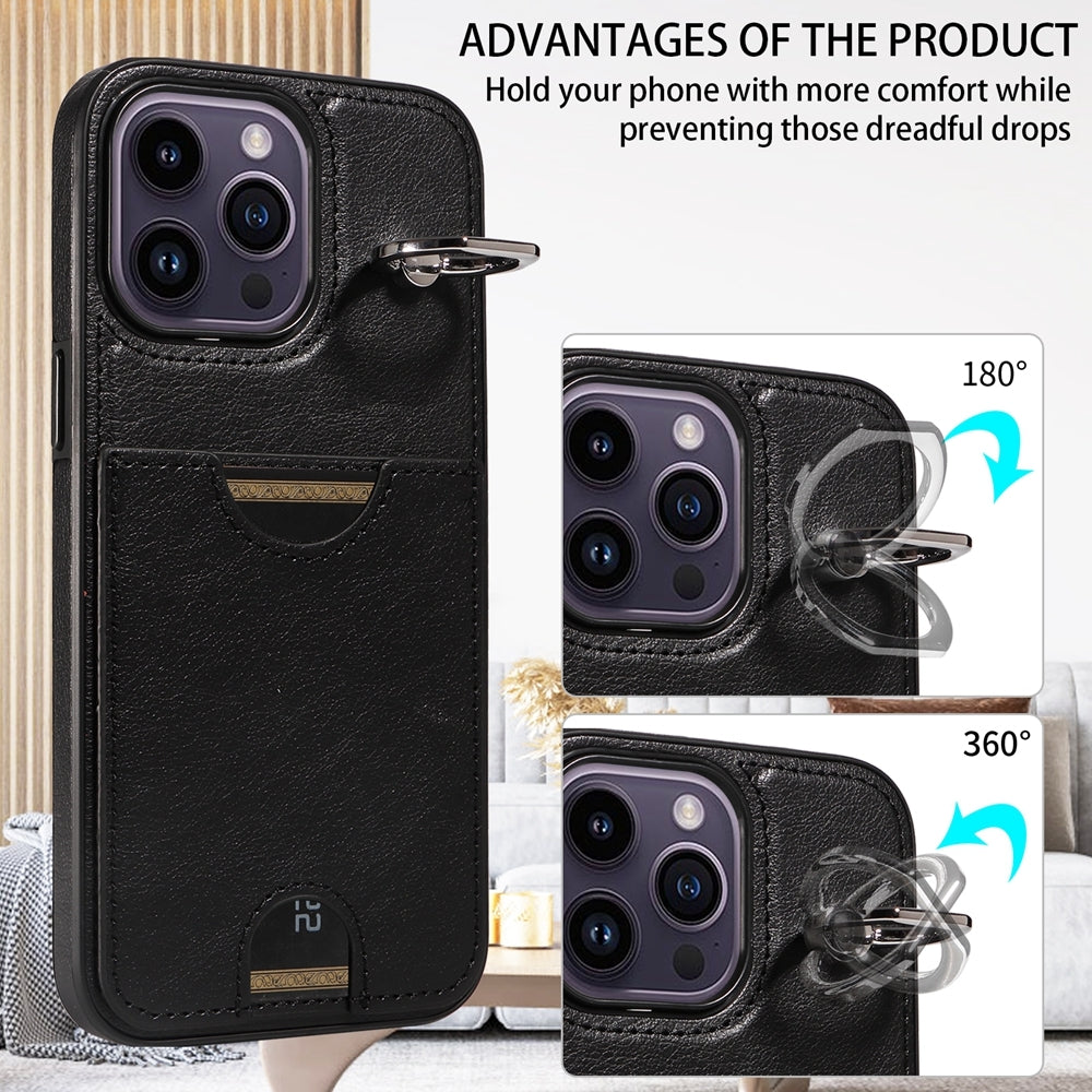 iPhone 14 Pro Calf Texture Phone Case with Card Slot & Ring Holder - Durable & Stylish Protection