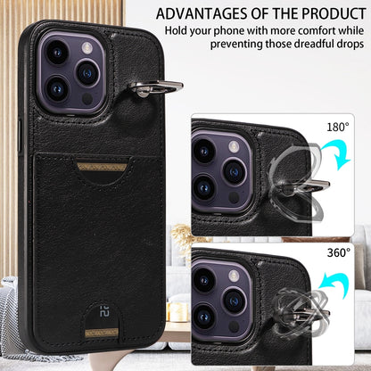 iPhone 14 Pro Calf Texture Phone Case with Card Slot & Ring Holder - Durable & Stylish Protection