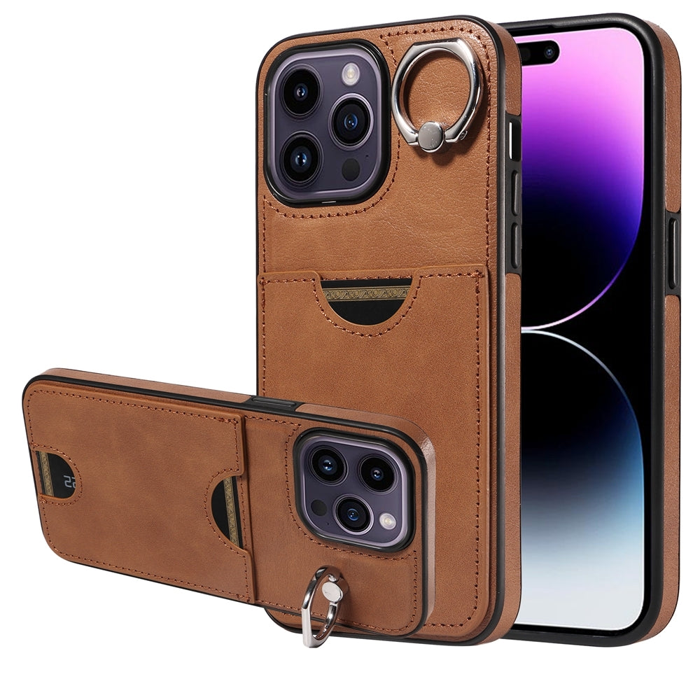 iPhone 14 Pro Calf Texture Phone Case with Card Slot & Ring Holder - Durable & Stylish Protection