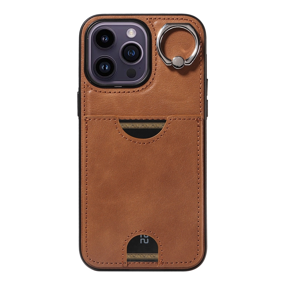 iPhone 14 Pro Calf Texture Phone Case with Card Slot & Ring Holder - Durable & Stylish Protection