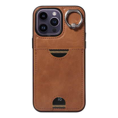 iPhone 14 Pro Calf Texture Phone Case with Card Slot & Ring Holder - Durable & Stylish Protection