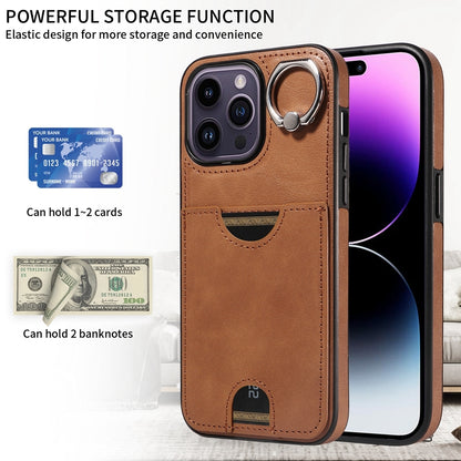 iPhone 14 Pro Calf Texture Phone Case with Card Slot & Ring Holder - Durable & Stylish Protection