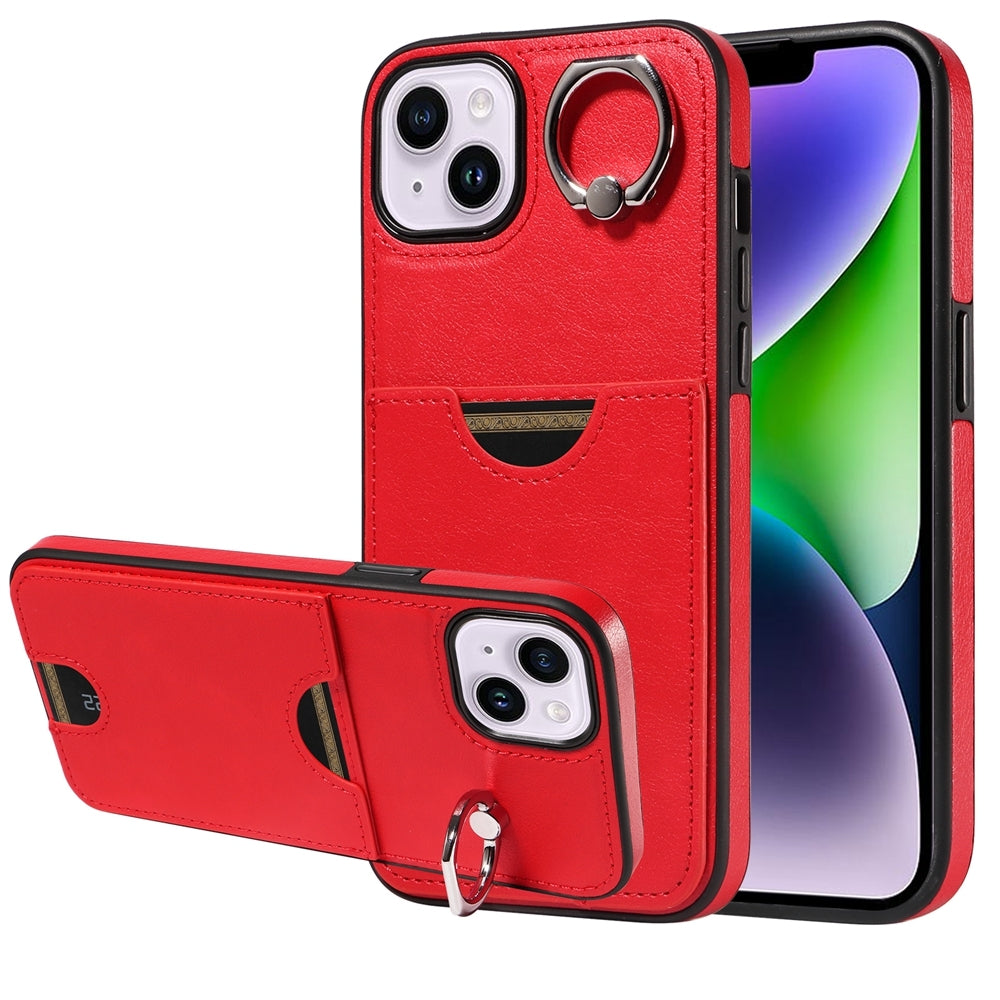 iPhone 14 Plus Calf Texture Phone Case with Card Slot & Ring Holder - Durable & Stylish Protection