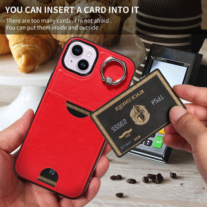 iPhone 14 Plus Calf Texture Phone Case with Card Slot & Ring Holder - Durable & Stylish Protection