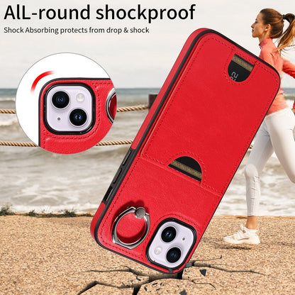 iPhone 14 Plus Calf Texture Phone Case with Card Slot & Ring Holder - Durable & Stylish Protection