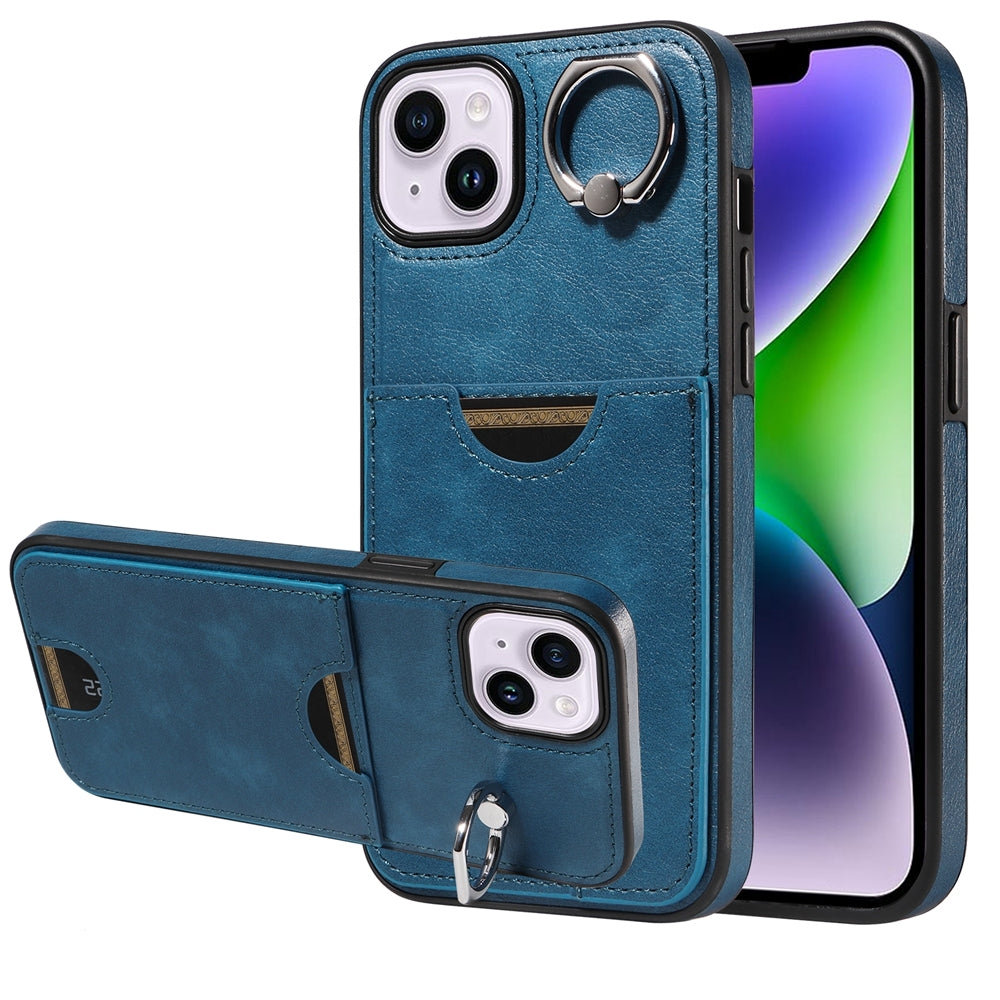 iPhone 14 Plus Calf Texture Phone Case with Card Slot & Ring Holder - Durable & Stylish Protection