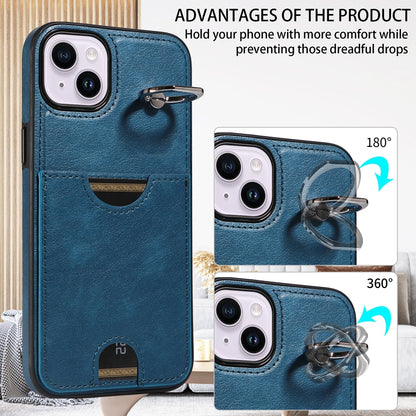 iPhone 14 Plus Calf Texture Phone Case with Card Slot & Ring Holder - Durable & Stylish Protection