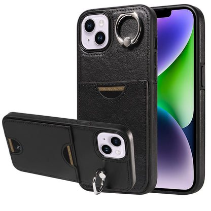 iPhone 14 Plus Calf Texture Phone Case with Card Slot & Ring Holder - Durable & Stylish Protection