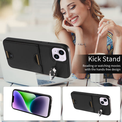 iPhone 14 Plus Calf Texture Phone Case with Card Slot & Ring Holder - Durable & Stylish Protection