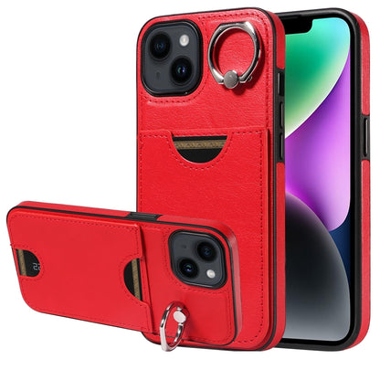 iPhone 14 Calf Texture Phone Case with Card Slot & Ring Holder - Durable & Stylish Protection