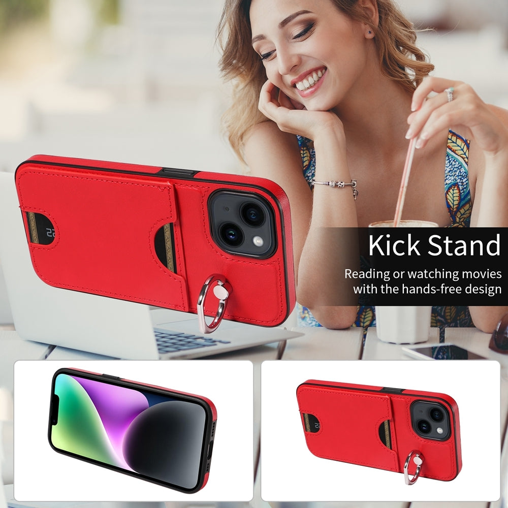 iPhone 14 Calf Texture Phone Case with Card Slot & Ring Holder - Durable & Stylish Protection