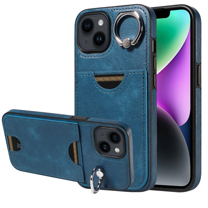 iPhone 14 Calf Texture Phone Case with Card Slot & Ring Holder - Durable & Stylish Protection