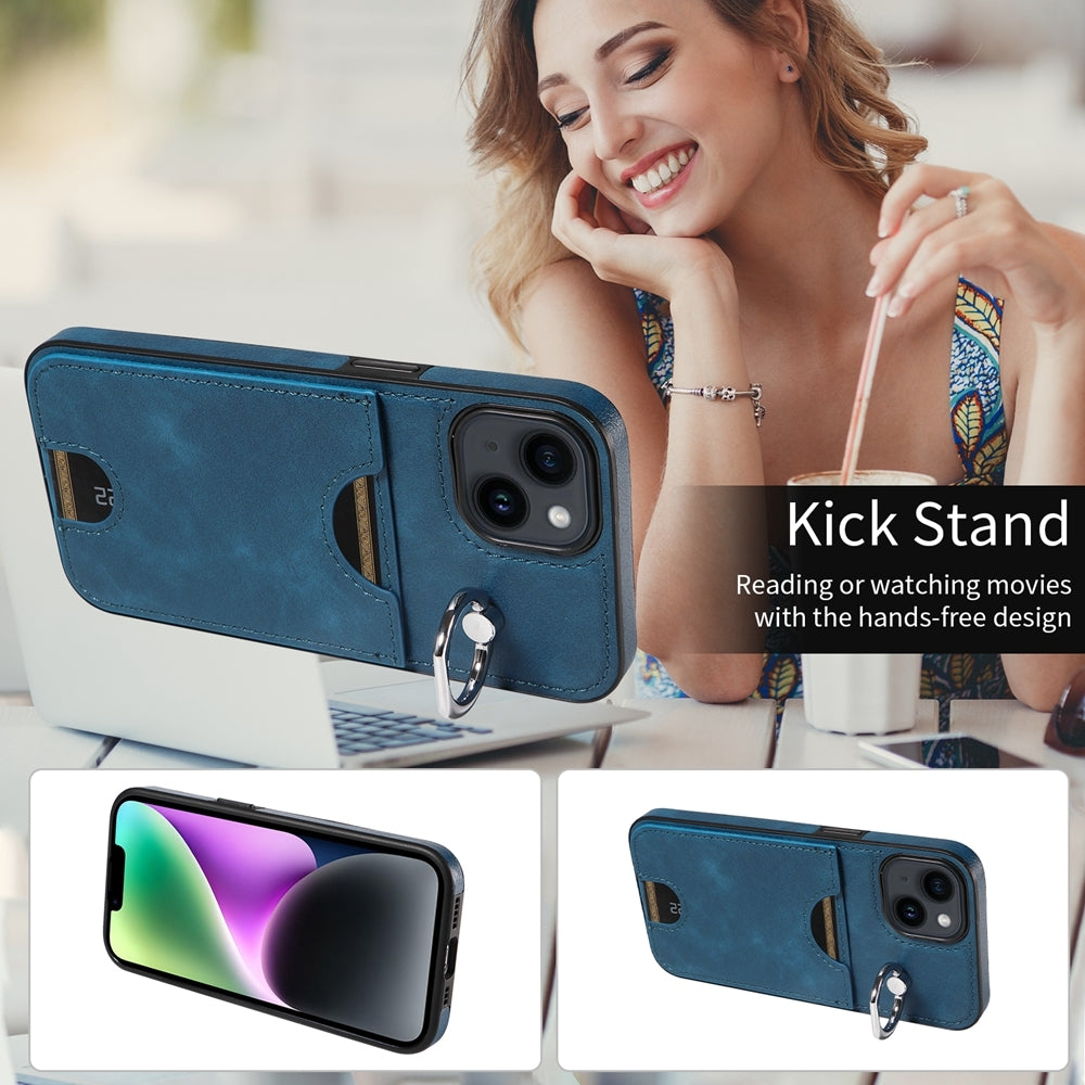 iPhone 14 Calf Texture Phone Case with Card Slot & Ring Holder - Durable & Stylish Protection