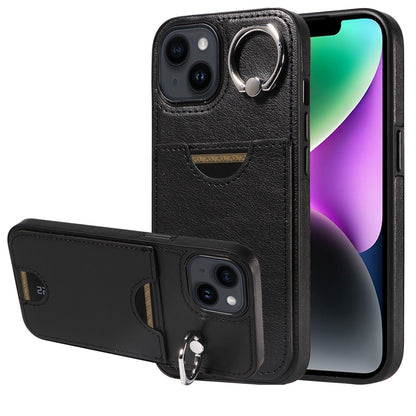 iPhone 14 Calf Texture Phone Case with Card Slot & Ring Holder - Durable & Stylish Protection