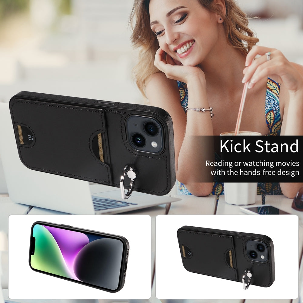 iPhone 14 Calf Texture Phone Case with Card Slot & Ring Holder - Durable & Stylish Protection