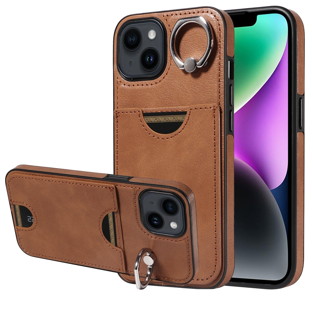 iPhone 14 Calf Texture Phone Case with Card Slot & Ring Holder - Durable & Stylish Protection