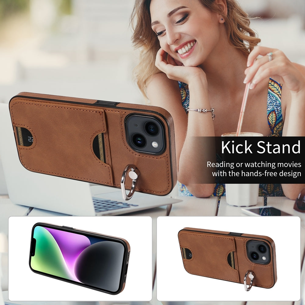 iPhone 14 Calf Texture Phone Case with Card Slot & Ring Holder - Durable & Stylish Protection