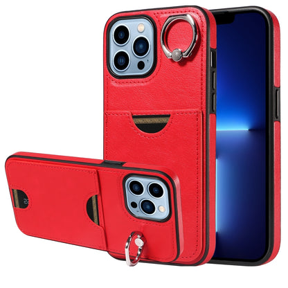 iPhone 13 Pro Max Calf Texture Phone Case with Card Slot & Ring Holder - Durable & Stylish Protection