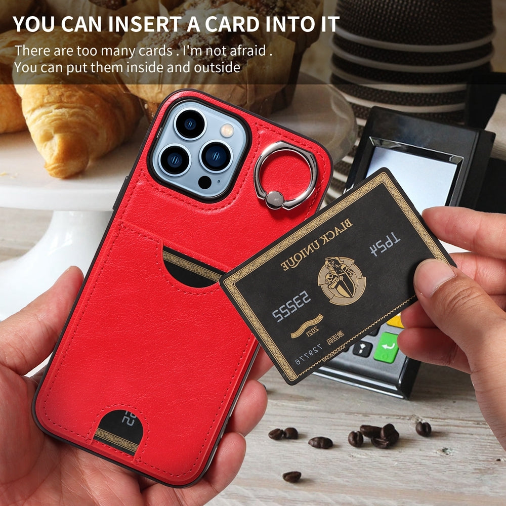 iPhone 13 Pro Max Calf Texture Phone Case with Card Slot & Ring Holder - Durable & Stylish Protection