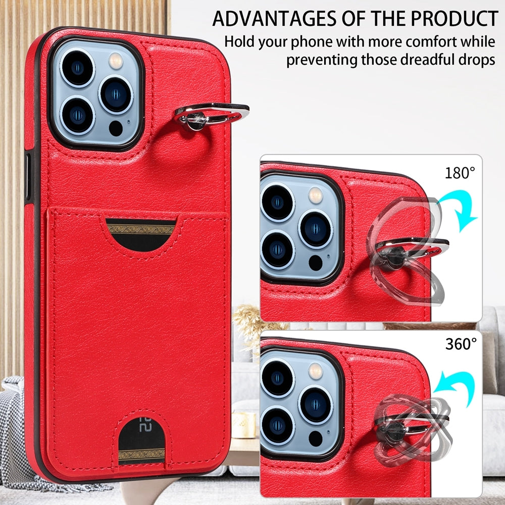 iPhone 13 Pro Max Calf Texture Phone Case with Card Slot & Ring Holder - Durable & Stylish Protection